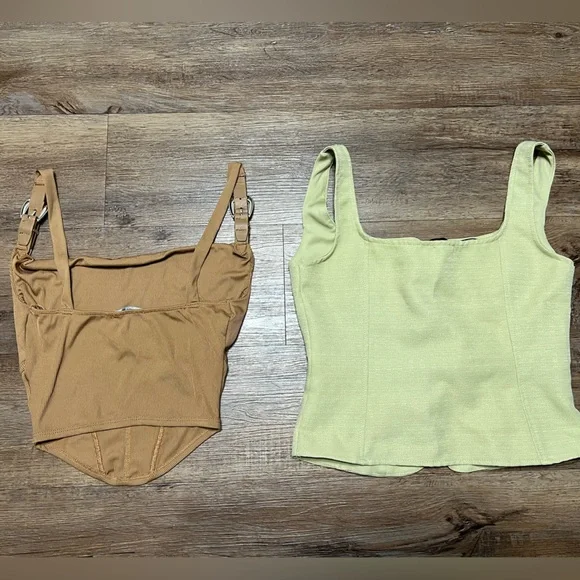 Women’s Buckle Corset in Brown and Lace-Up Square Neck Crop Top in Light Green - Picture 3 of 3